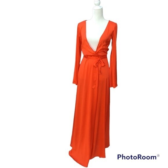 Revolve SOAH Delilah Wrap Maxi Dress Silk Coral Red XS / Small - Picture 5 of 11